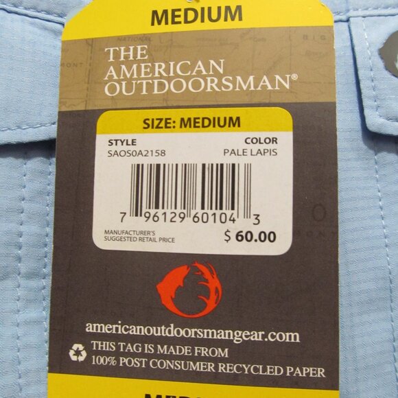 NWT The American Outdoorsman Men's Fishing Shirt UPF 40 Quick Dry Blue Sz Medium - Picture 12 of 16